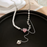 Cifeeo Retro Silver Color Y2k Pendant Necklaces For Women Korean Shiny Zircon Crystal Heart Clavicle Necklace Aesthetic Jewelry Gifts