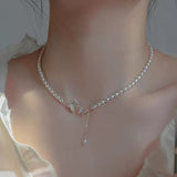 Cifeeo 2023 Kpop Double Layer Chain Gold Fashion Choker Cute Romantic Women Pearl Pendant Necklace Girl Jewelry Collar