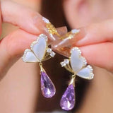 Graduation Gift New Arrival Earrings Fashion Metal Trendy Water Drop Women Simple Fairy Butterfly Elegant Purple Female Jewelry