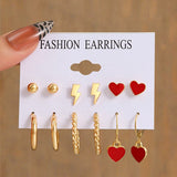 Cifeeo 6pcs/set Snake Butterfly Earrings Set For Women Girls Vintage Metal Silver Plated Rhinestones Heart Drop Earrings Jewelry Gift