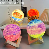 Cifeeo  LED Hand-Painted Moon Lamp Net Red Moon Lamp DIY Graffiti Planet Lamp Bedside Night Lamp Creative Warm Small Ornaments