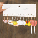 Cifeeo Pink Cartoon Duck Earrings Set Cute Animal Butterfly Heart Dangle Earrings For Women Girls Geometric Earring Trendy Jewelry Gift