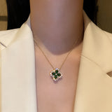 Cifeeo Trendy Fine 14K Real Gold Plated Green Crystal Flowers Pendant Chain Necklace for Women Girl Korean Fashion Jewelry AAA Zirconia