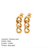 Cifeeo Punk Cuban Link Chain Stud Earrings For Fashion Women Genuine Gold Plated Ring Clasp Dangle Rock Charm Jewelry Gift