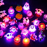 Cifeeo  10Pcs Halloween Decorations Creative Cute Glowing Ring Brooch Pumpkin Ghost Skull Rings For Kids Gifts Halloween Party Supplies