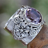 Cifeeo  2022 Original Fashion Purple Stone Ring For Woman Man Retro Thai Silver Natural Exaggerated Atmospheric Jewelry Female Rings