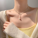 Cifeeo 2023 Kpop Double Layer Chain Gold Fashion Choker Cute Romantic Women Pearl Pendant Necklace Girl Jewelry Collar