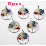 10pcs Mix Natural Stone Amethyst Lapis Lazuli 30mm Tree of Life Pendant 7 Chakra Reiki Pendant For Jewelry Making