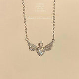 Cifeeo New Creative Angel Wings Silver Plated Crown Heart Shape Love Exquisite Clavicle Chain Pendant Necklaces