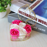 Metal Basket 6 Rose Soap Flower Heart-shaped Gift Box Birthday Valentine's Day Gift Giveaway Aromatherapy Artificial Flowers