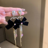 Back to school South Korea's New Drop Love Bow Tassel Long Earrings Fashion Temperament Joker Earrings Women's Jewelry