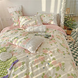 Cifeeo Pleated Floral Bedding Set Cute Ruffles Duvet Cover Bed Sheet Set Fashion Soft Bed Linen Pillowcase Queen King Size Bedspreads