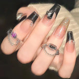 Cifeeo （Handmade Manicures)10 PCS Classic Black French Flash Diamond Advanced Handmade Custom Gentle Versatile Show White Hot Girl