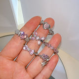 Cifeeo Pink Crystal Heart Bowknot Rings For Women Girls Y2k Kpop Sweet Cool Open Finger Rings Party Fashion Jewelry Gifts 2023 New