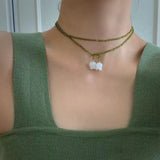 Cifeeo Vintage Green Crystal Long Sweater Necklace Summer White Tulip Flower Wedding Aesthetic Jewelry