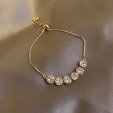 Cifeeo Elegant Inlaid Rhinestone Korean Bracelets Gold Colour Flower Charm Bracelet For Women Fashion Jewelry Accessories Party Gifts