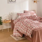 Cifeeo Japan Style Plaid Pattern Bedding Set Queen Simple Washed Cotton Bedding Duvet Cover Set with Sheets Quilt Cover Pillow Covers