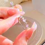Cifeeo Pink Crystal Heart Bowknot Rings For Women Girls Y2k Kpop Sweet Cool Open Finger Rings Party Fashion Jewelry Gifts 2023 New