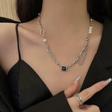 Cifeeo Retro Silver Color Y2k Pendant Necklaces For Women Korean Shiny Zircon Crystal Heart Clavicle Necklace Aesthetic Jewelry Gifts