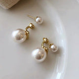 Cifeeo Trendy 14K Real Gold Pearl Stud Earrings for Women Sense of Luxury Korean Fashion Jewelry S925 Silver Needle Wedding Party Gift