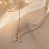 Cifeeo Trendy Fine 14K Real Gold Heart Shaped Opal Chain Pendant Necklace for Women Temperament Jewelry Shiny AAA Zircon Wedding Gift