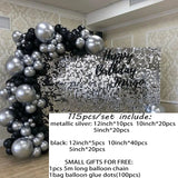 115pcs Silver Ink Blue Black Balloons Garland Arch Chrome Metal Globos Retro Wedding Birthday Party New Year Home Decoration