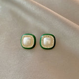 Back to school New Arrival Stud Earrings Fashion Metal Women Classic Minority Geometric Simple Pearl Square Cool Style Simple Jewelry
