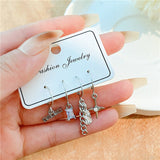 Cifeeo Korean Silver Color Butterfly Heart Circle Earrings For Women Kpop Metal Tassel Pendant Piercing Earrings 6pcs Set Trend Jewelry