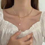 Cifeeo 2023 Kpop Double Layer Chain Gold Fashion Choker Cute Romantic Women Pearl Pendant Necklace Girl Jewelry Collar