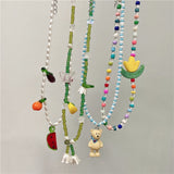 Cifeeo Baroque Simulated Pearls Cute Flowers Colorful Hand-Woven Beaded Short Clavicle Chain Choker Necklace For Women Girls Jewelry