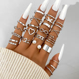 Cifeeo Vintage Hollow Heart Butterfly Rings Set For Women Metal Silver Color Geometric Spiral Shape Ring 22pcs Set 2023 Trendy Jewelry