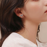 Cifeeo New Arrival Stud Earrings Fashion Plant Metal Women Vintage Blue Earrings Flower Pearl Ear Jewelry