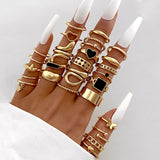 Cifeeo Boho Gold Color Snake Rings Set For Women Vintage Geometric Cross Heart Butterfly Rings Female Finger Rings Trendy Jewelry Gifts