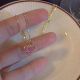 Cifeeo Retro Silver Color Y2k Pendant Necklaces For Women Korean Shiny Zircon Crystal Heart Clavicle Necklace Aesthetic Jewelry Gifts