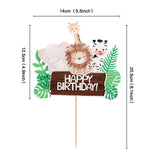 Cifeeo  Wild Amimals Cake Topper Safari Jungle Animal Cake Flag Palm Leaves Boy Girl Birthday Party Decoration Kid Forest Party Supplies