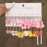 Cifeeo Pink Cartoon Duck Earrings Set Cute Animal Butterfly Heart Dangle Earrings For Women Girls Geometric Earring Trendy Jewelry Gift