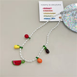 Cifeeo Baroque Simulated Pearls Cute Flowers Colorful Hand-Woven Beaded Short Clavicle Chain Choker Necklace For Women Girls Jewelry