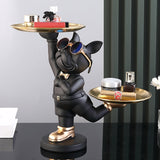 Cifeeo Resin Dog Statue Room Decor,Butler Sculpture With 2 Trays For Storage,French Bulldog Figurine Home Decoration,Table Ornaments