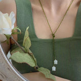 Cifeeo Vintage Green Crystal Long Sweater Necklace Summer White Tulip Flower Wedding Aesthetic Jewelry