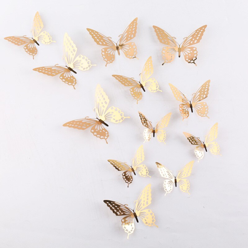 12Pcs Gold Butterfly Cake Topper DIY Home Decoration Simulation Metal  Texture Hollow Butterflies Wedding Crafts Party Decoration