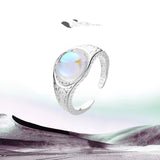 Cifeeo Exaggerated Silver Colour Vintage Round Opal Ring Simple Fashion Rings For Women Girl Fashion Fine Wedding Jewelry