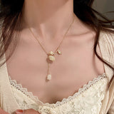 Cifeeo 2023 Kpop Double Layer Chain Gold Fashion Choker Cute Romantic Women Pearl Pendant Necklace Girl Jewelry Collar