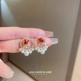 Graduation Gift New Arrival Stud Earrings Fashion Round Women Vintage Tulip Pearl Earrings Trendy Light Luxury  Elegant Female Jewelry