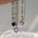 Cifeeo Y2k Pink Crystal Peach Heart Pendant Necklace For Women Egirl Sweet Cool Clavicle Chain Necklace Aesthetic Jewelry Party Gifts