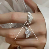 Cifeeo Pink Crystal Irregular Heart Ring for Women Creative Blue Opal Heart Open Ring Shiny Geometric Zircon Ring Vintage Y2K Jewely