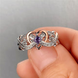 Cifeeo  Creative Women's Heart Rings Purple Square Stone Romantic Rose Flower Design Wedding Engagement Love Ring Aesthetic Jewelry