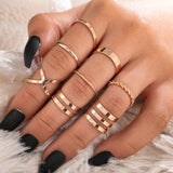 7pcs Sample Jewelry Rings Set Hot Selling Metal Alloy Hollow Round Opening Women Finger Ring For Girl Lady Party Wedding Gifts