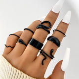 Cifeeo 11pcs/set Punk Geometric Black Rings Set For Women Vintage Animal Snake Butterfly Cross Finger Rings Set Party Jewelry Gifts