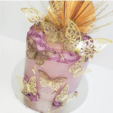 Back to school 12Pcs Gold Butterfly Cake Topper DIY Home Decoration Simulation Metal Texture Hollow Butterflies Wedding Crafts Party Decoration