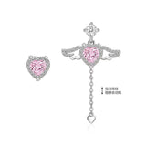 Cifeeo Korean Pink Crystal Angel Wings Heart Pendant Necklace For Woman Minimalist Jewelry Girl's Neck Chain New Cupid Arrow